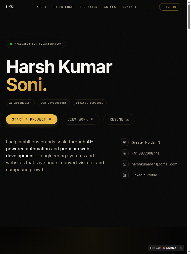 Harsh Kumar Soni — Portfolio website preview